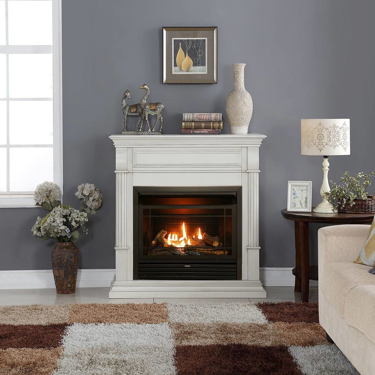 Duluth Forge Dual Fuel Ventless Gas Fireplace - 26,000 BTU, T-Stat Control,  Antique White Finish - Walmart.com