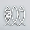 thumbnail image 2 of 3PCS Sliver Jesus Fish Car Emblem 5.5x1.8in Plastic Christian Fish Sticker 3 Style Christian Cross Fish Emblem for Car Window Laptops Decoration, 2 of 7
