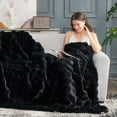 thumbnail image 4 of Faux Fur Throw Blanket for Couch, Fuzzy Soft Plush Thick Bubble Blanket for Sofa Bedroom Living Room, 60 * 80 Inches Black, 4 of 18