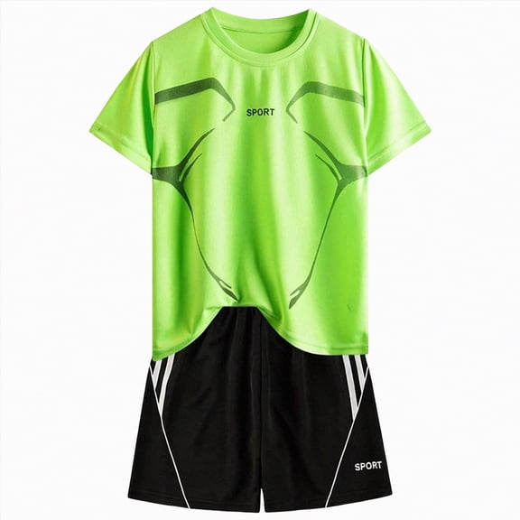 UAYOTSE Boys Athletic Shorts Set - 2 Piece Short Sleeve Shirt and Woven Running Tech Shorts,Sizes 13-14 Years