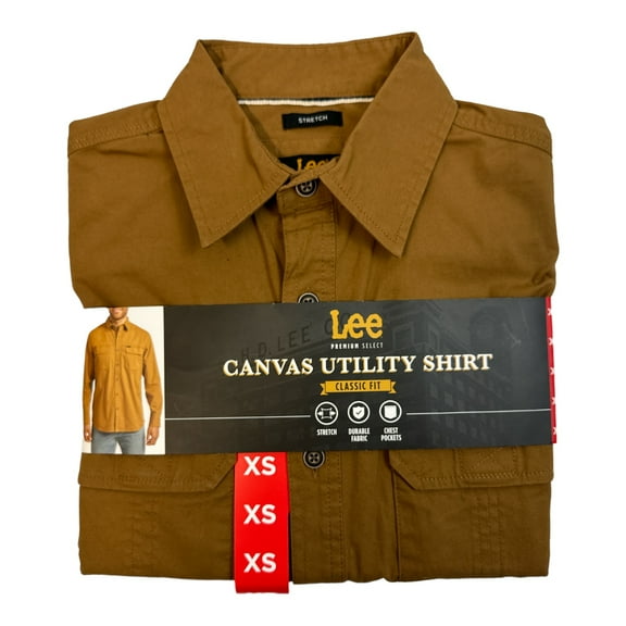Lee Men's Premium Select Classic Fit Canvas Utility Button Down Shirt (Tobacco, XS)