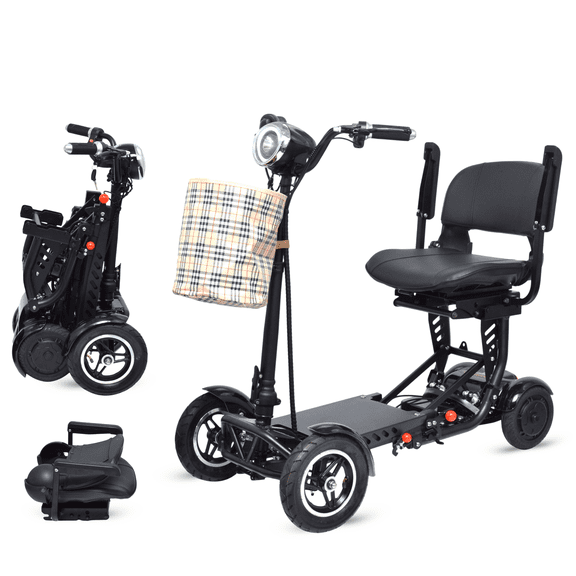 12 Miles Range Foldable All Terrain Mobility Scooter for Adults and Seniors - Electric Wheelchair - Black