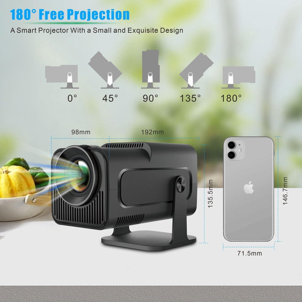 OnePi Mini Projector with WiFi 6 and Bluetooth 5.0, HD 1080P Movie Projector, Auto Keystone Android 11.0- Black