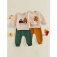 thumbnail image 2 of RUINIXCW Toddler Boy Halloween Outfits Tractors Pumpkin Letter Ghost Embroidery Crew Neck Sweatshirt and Jogger Pants 2 Piece Set, 2 of 9