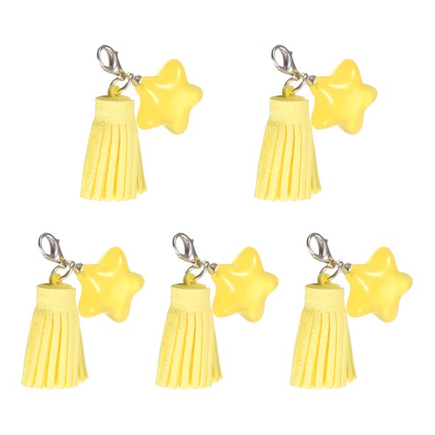Colgante Dije Llavero Acrílico Estrella Cuenta Dijes Cuero Borla con Llavero Anillo Clip para Joyería Fabricación Bricolaje Artesanía 5uds Amarillo Unique Bargains hacer joyas encantos