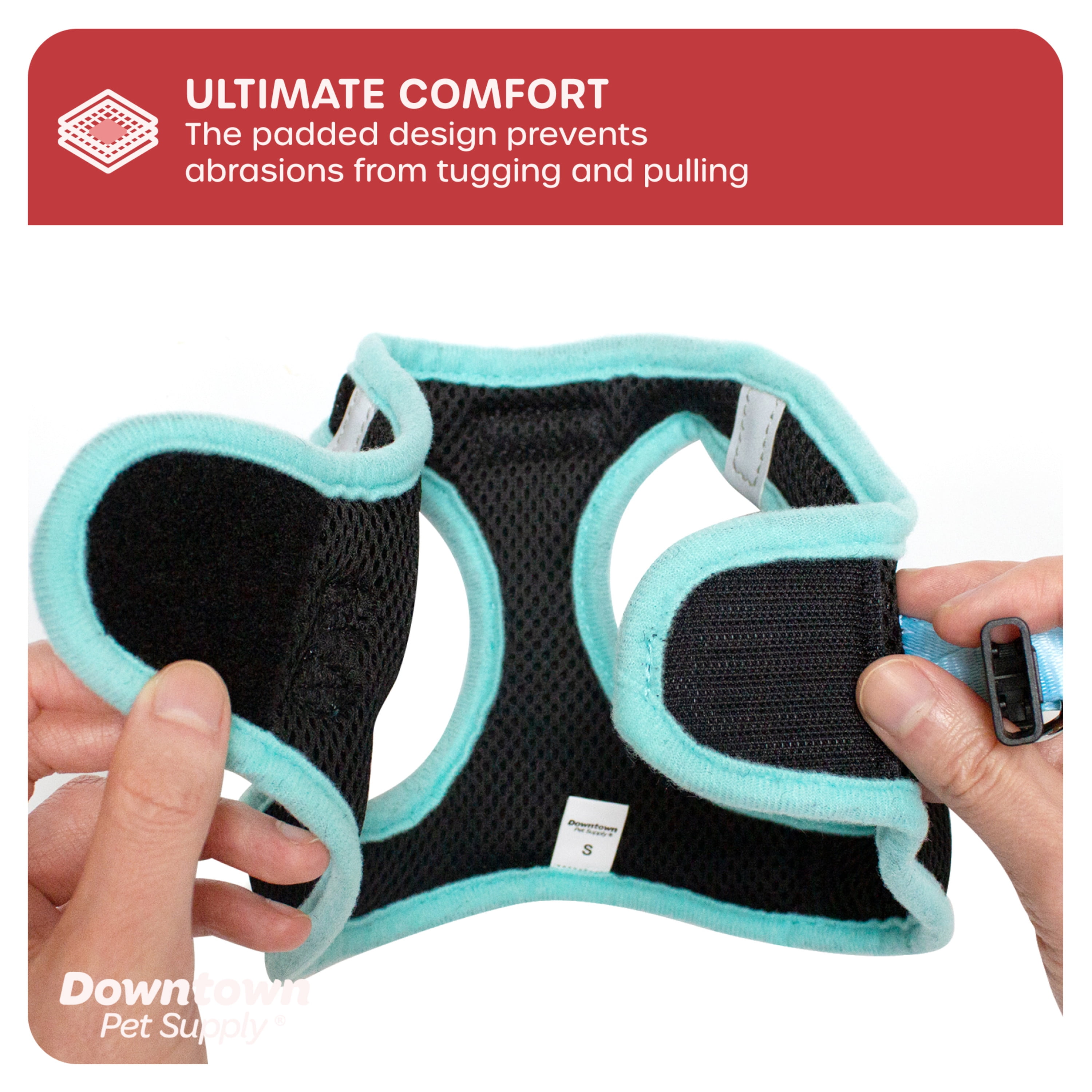 Downtown Pet Supply Step In Dog Harness For Small Dogs No Pull, Small, Black w/ Light Blue Trim