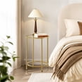 thumbnail image 2 of Yaheetech Round Glass Top Bedside Table End Table Accent Table with Metal Frame, Gold, 2 of 9