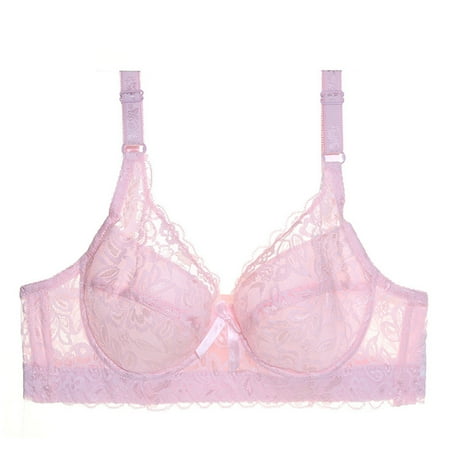 

Ecqkame Women s Sexy Lace Bra Clearance Women Yoga Sports Front Closure Extra-Elastic Breathable Lace Trim Bra Underwear Pink XL