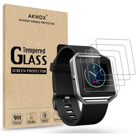 (Pack of 4) Tempered Glass Screen Protector for Fitbit Blaze Smart Watch, Akwox [0.3mm 2.5D High Definition 9H] Premium