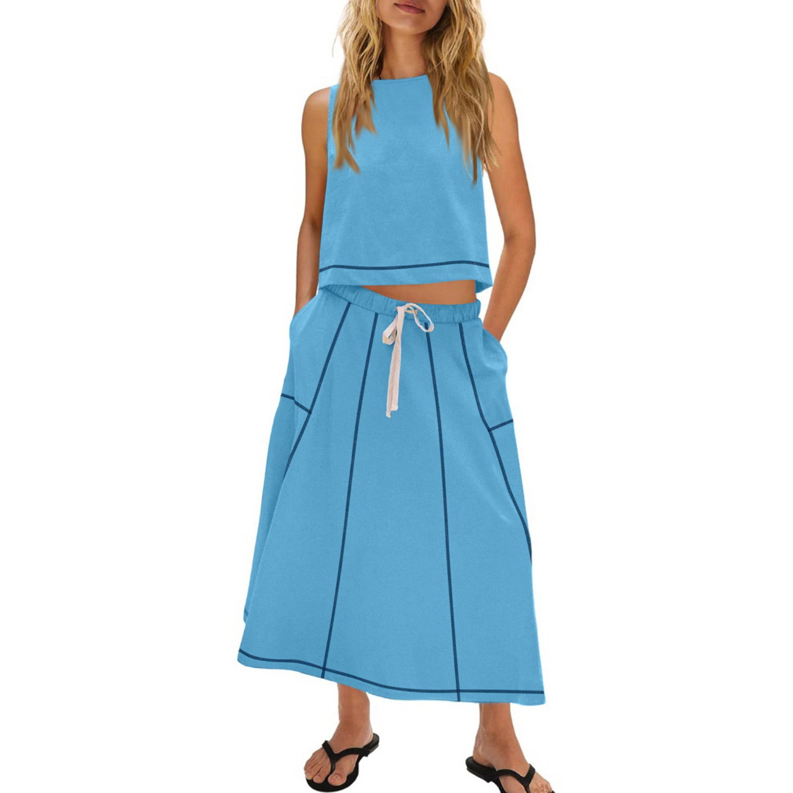 Sentmoon Lounge Sets for Women Sundresses for Women Wedding Guest Sleeveless Beach Dresses Spring Solid Color Regular Fit Long Summer Dress Fashion for Summer and Hot Weather XXL
