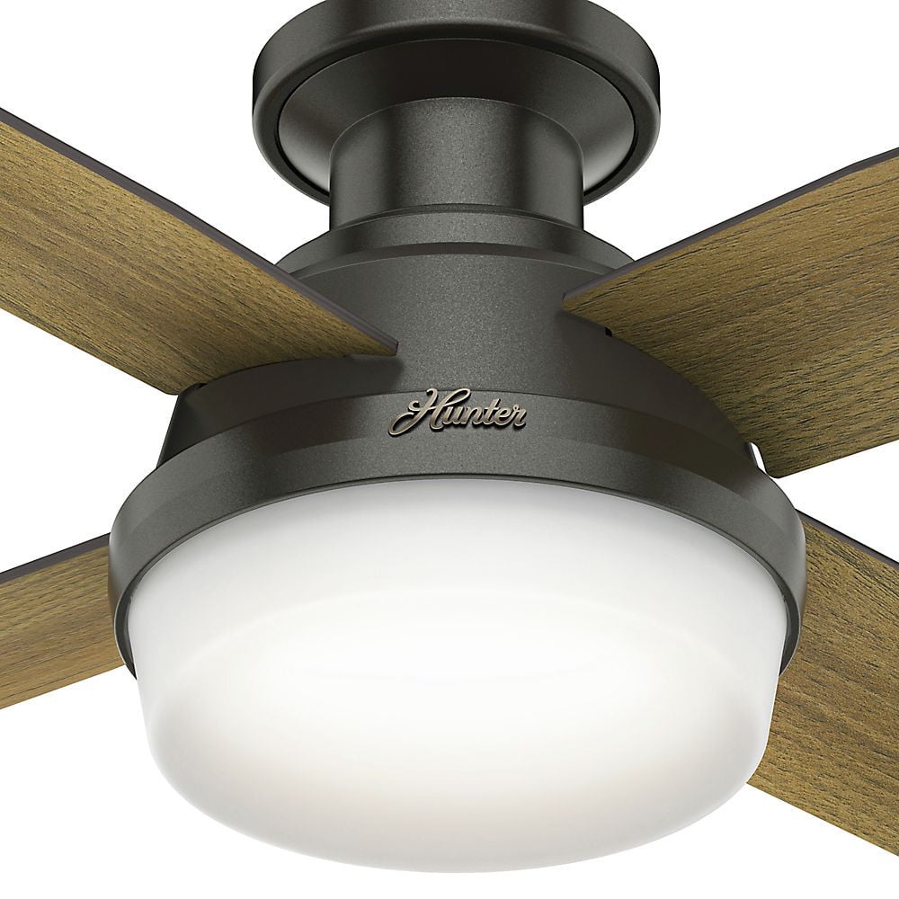 Hunter 44 Dempsey Low Profile With Light Brushed Nickel Ceiling Fan Hunter 44 Dempsey Low Profile With Light Brushed Nickel Ceiling Fan Handheld Remote Com