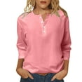 thumbnail image 1 of Camiseta informal holgada de cuello redondo y manga 3/4 para mujer - Top largo de color liso, blusa de algodón transpirable, tallas S-XXL, 1 of 5