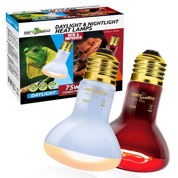 Paquete combinado de lámparas térmicas REPTIZOO 75 W para reptiles, 2 unidades