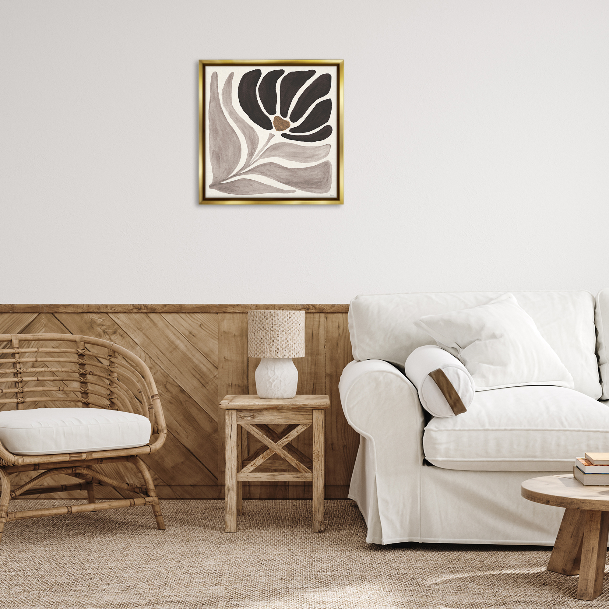 Stupell Industries Modern Neutral Bloom Botanical & Floral Painting Gold Floater Framed Art Print Wall Art, 25 x 25