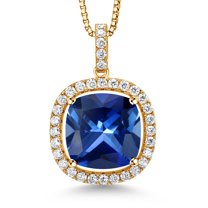 Gem Stone King 18K Yellow Gold Plated Silver Pendant with Chain Created Sapphire Moissanite (15.25 Cttw)