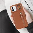 thumbnail image 6 of iPhone 12 Mini Case with Card Holder for Women, iPhone 12 Mini Phone Case Wallet with Credit Card with Ring Kickstand Zipper Shockproof Slim Stand Case for iPhone12mini - Brown, 6 of 12