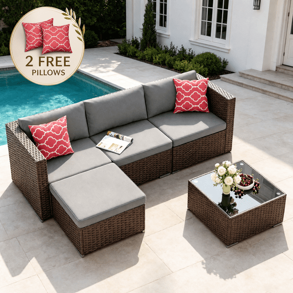 Outdoor Patio Furniture Set, Asofer Rattan Wicker Outdoor Conversation Sectional Sofa Set for Backyard,Porch,Poolside