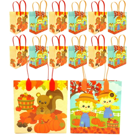 Tinymills Thanksgiving Fall Harvest Party Favor Treat Bags with Handles, 12 Count