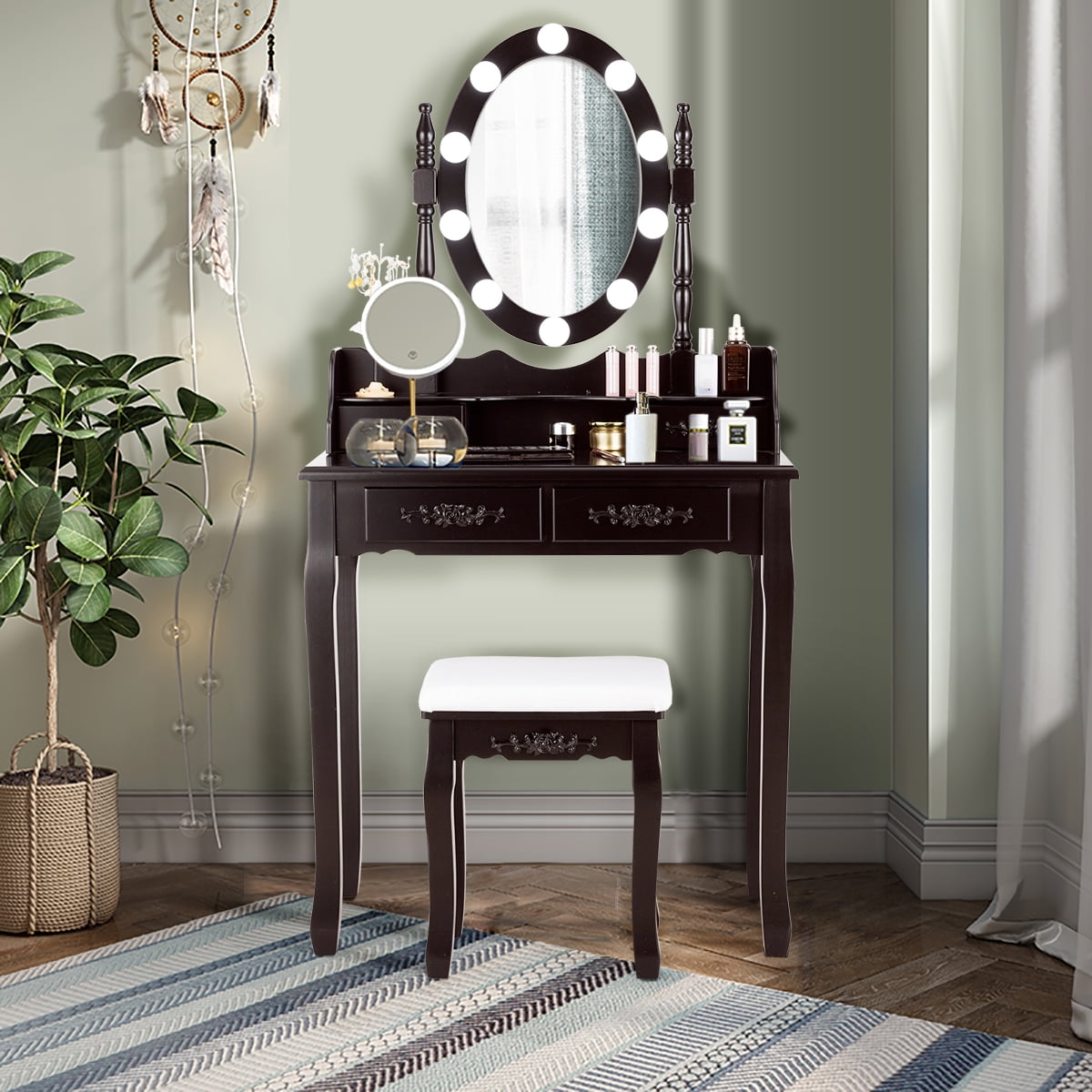 Vanity Makeup Table with Sliding Mirror and Large Drawer Jooli H White Dressing Table 