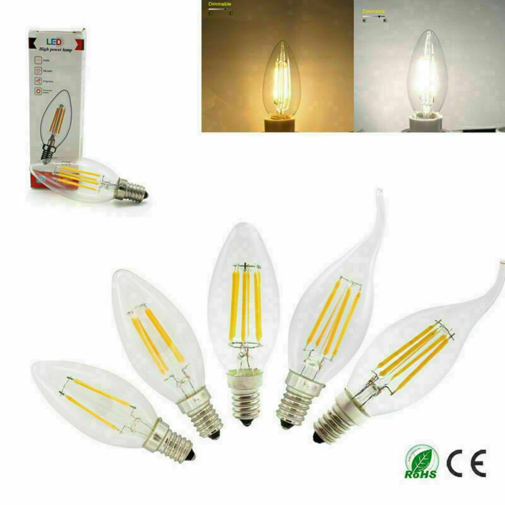 1/5/10pcs E14 4W Dimmable LED Candle Filament Light Bulbs SES Replace Warm White 