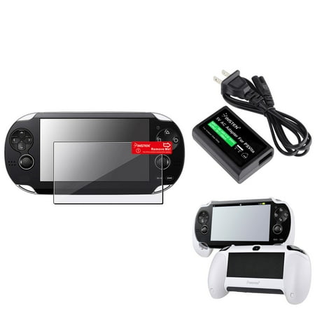 Insten White Hand Grip+Clear Screen Protector+ac Adapter US Plug For Sony PS Vita PSV