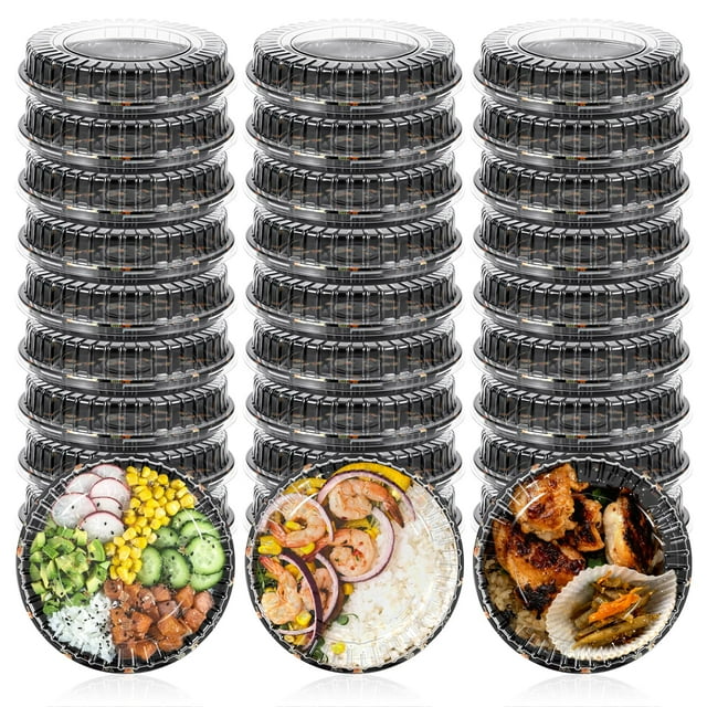 Paquete de 30 bandejas de plástico para servir comida con tapa de 24,5 cm