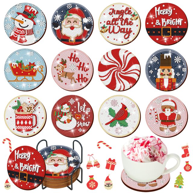 Kit de arte navideño con diamantes de Drink Coasters Suttmin, 12 piezas