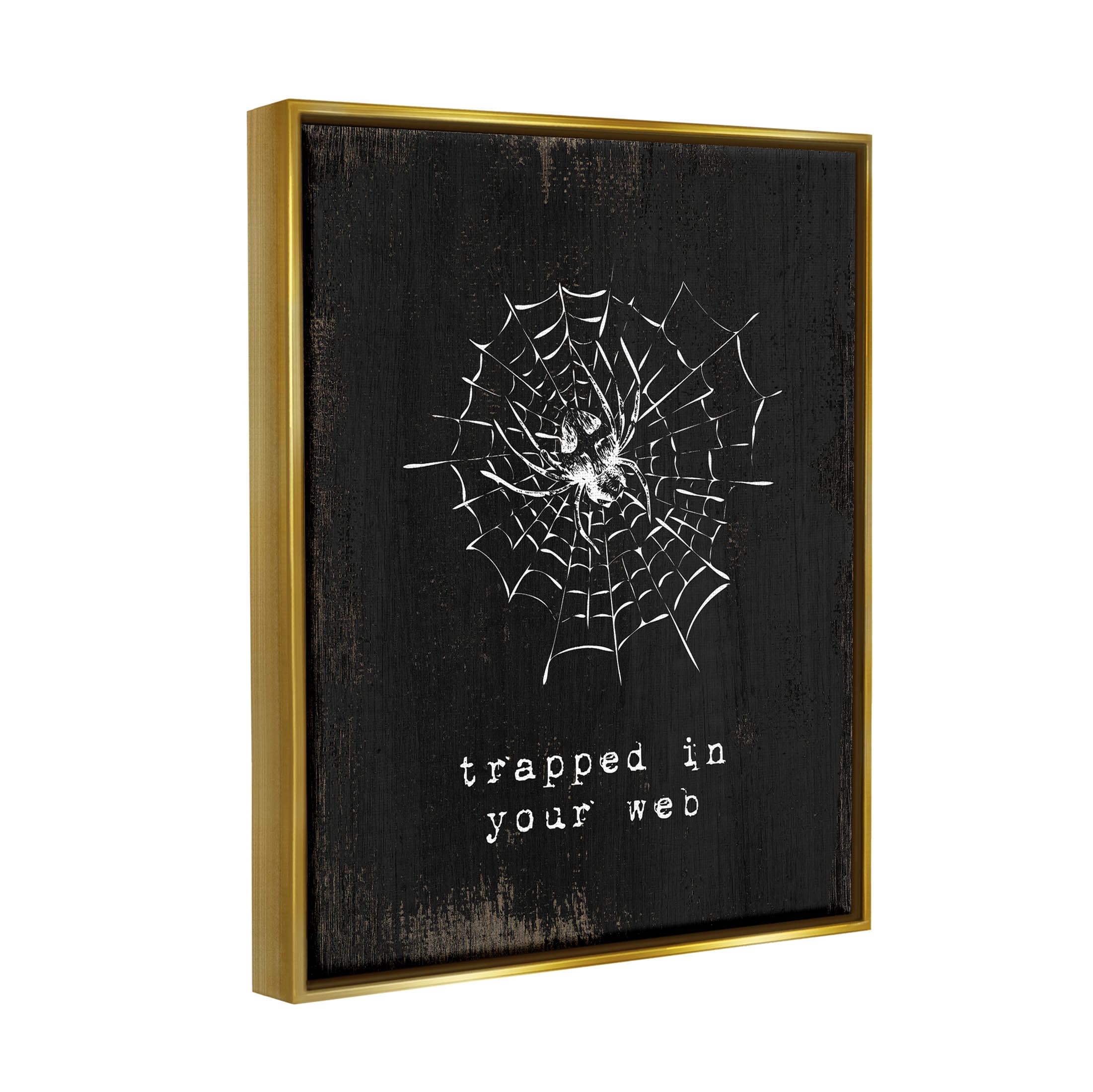 Stupell Industries Trapped In Your Web Spider Graphic Art Metallic Gold Floating Framed Canvas Print Wall Art, Design by Lil' Rue