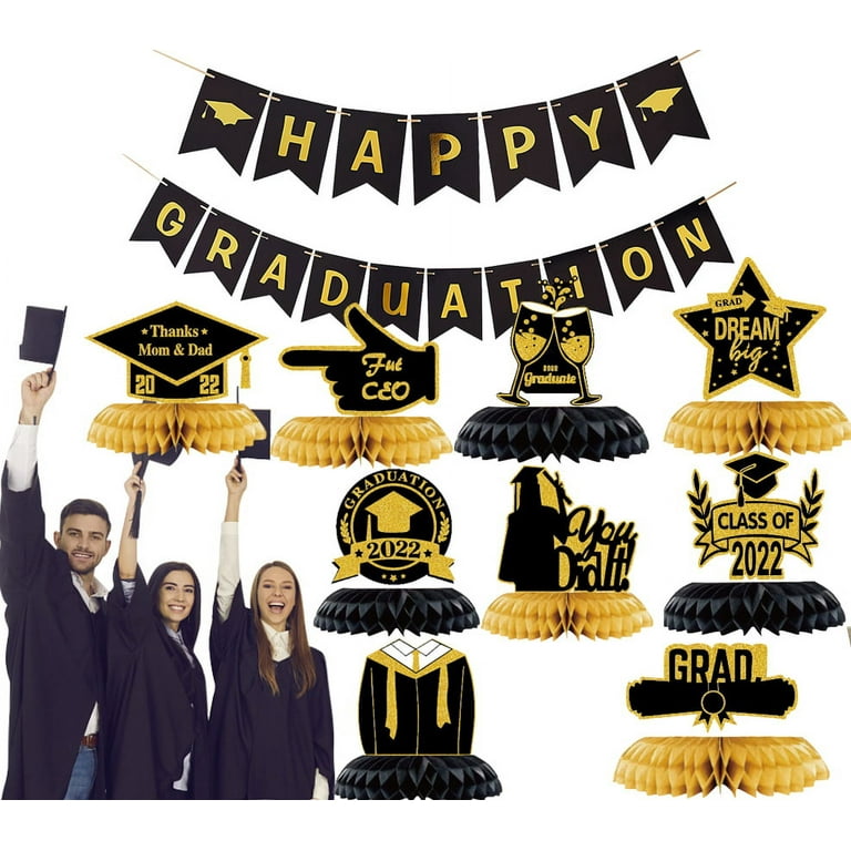 Black and Gold Graduation Centerpieces for Tables 2022 9Pcs, Graduation  Honeycomb Centerpieces Graduation Decorations Supplies Favors Class of  2022, You Did It, Congrats Grad, I'm Done Centerpieces 