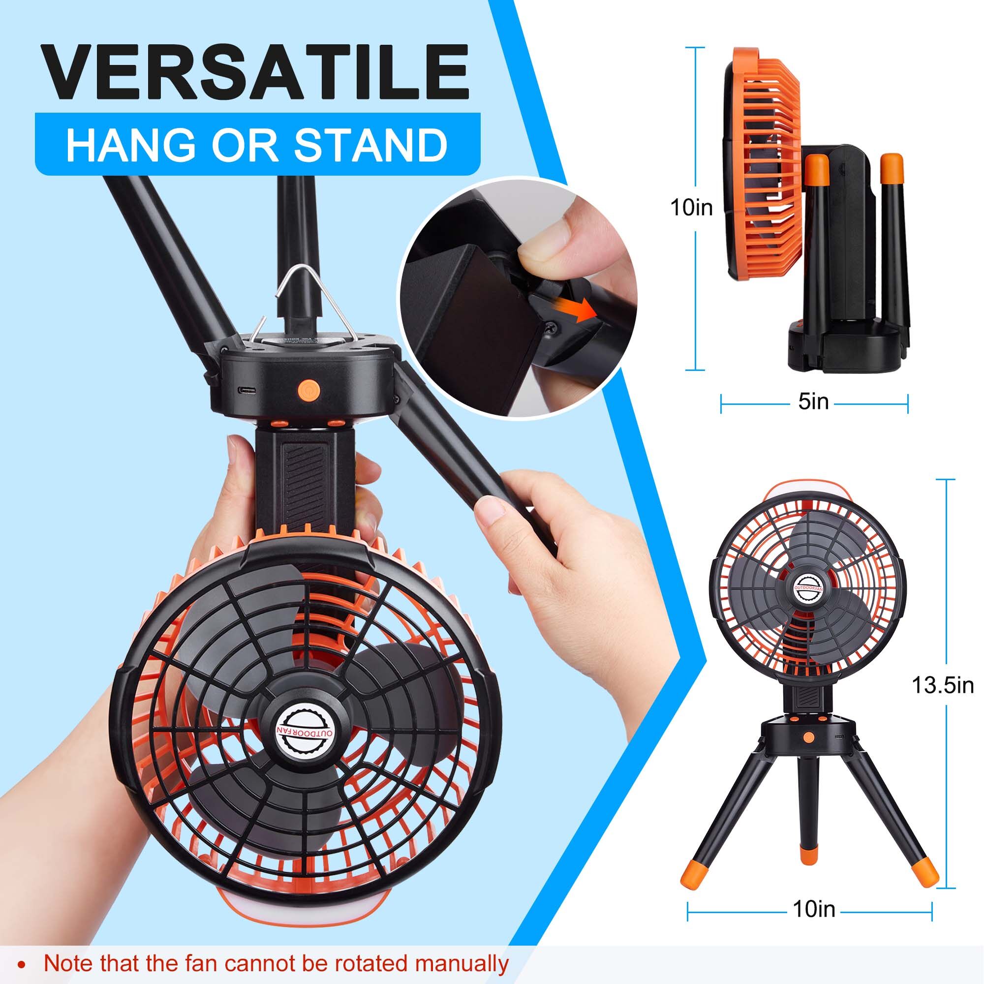 Portable Camping Fan, Rechargeable Outdoor Fans, 7800mAh Battery Desk Fan with LED Light, 270 Rotation, for Office,Bedroom,Outside