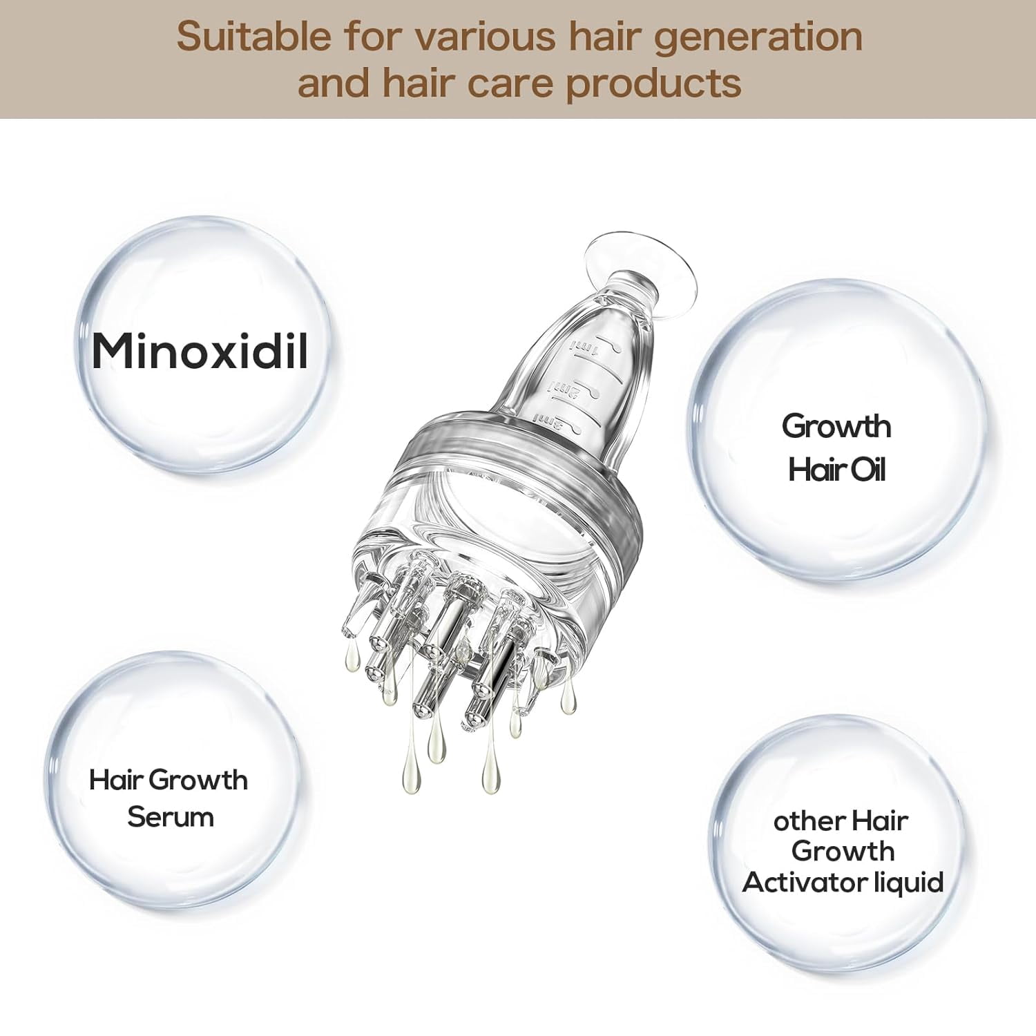 HeeHom Minoxidil Applicator & Scalp Massager Brush – Hair Serum Applicator Comb with 3mL Capacity, Dual Ball Teeth for Follicle Care & Hair Growth