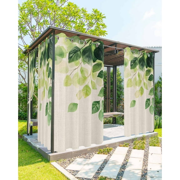 nqOlkjepod Outdoor Curtains for Patio Waterproof, Summer Eucalyptus Leaf Outdoor Privacy Panels Grommet, Vintage Spring Nature Vines Blackout Outside Curtains for Porch/Cabana 54"x108", 2 Panels