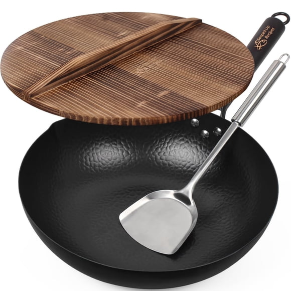 Wok Souped Up Recipes, acero al carbono, 34 cm, con tapa y espátula
