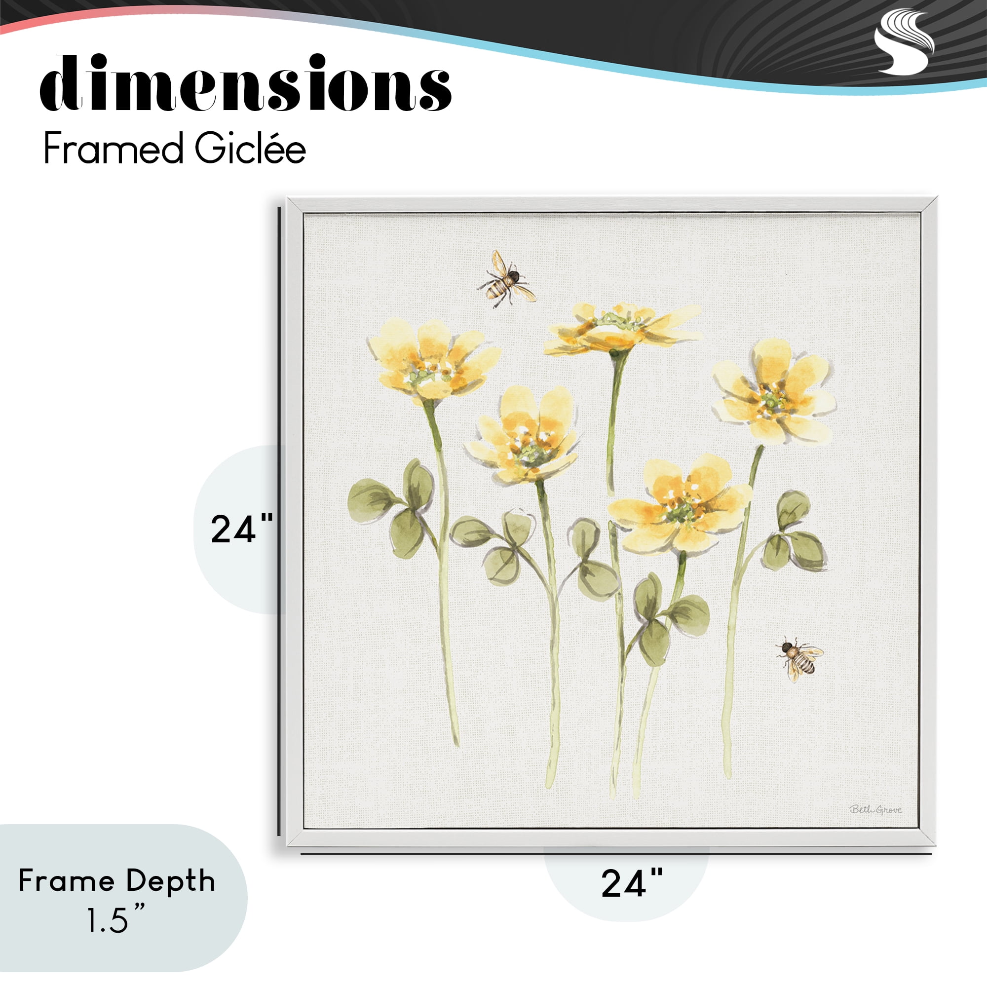 Stupell Industries Sweet Yellow Honey Flowers White Framed Giclee Art, design by Beth Grove