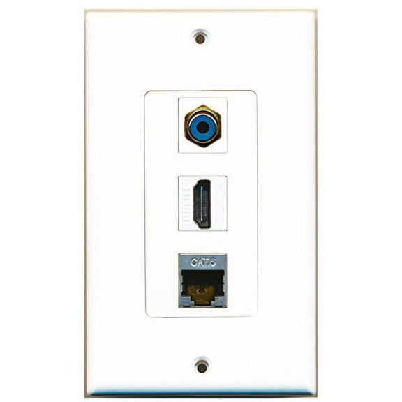 RiteAV - 1 Port HDMI and 1 Port RCA Blue and 1 Port Shielded Cat6 Ethernet Decorative Wall Plate