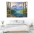 thumbnail image 3 of ONETECH  Mountain Tapestry Nature Lake Forest View Sunrise Landscape Through Brown Window Home Decor Wall Hanging Art for Living Room Bedroom Dorm, 3 of 7