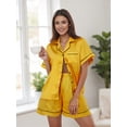 thumbnail image 4 of RUINIXCW Summer Family Matching Pajamas Sets Matching Pjs For Couples Silk Stain Family Pajamas for Women Men Button Down Short Sleeve Shirt and Lounge Shorts Sets 2 Pcs Loungewear Sleepwear, 4 of 9