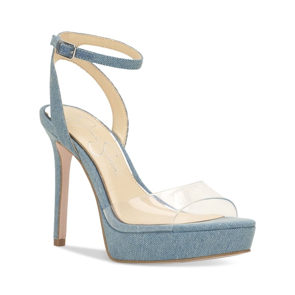 JESSICA SIMPSON Womens Light Blue Mixed Media Ankle Strap Padded Camisha Round Toe Stiletto Heeled Sandal 9 M