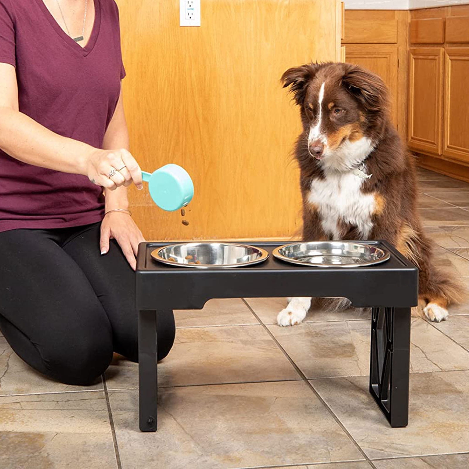 Nieyigj Premium Elevated Dog Bowls Prevent Slip Height Adjustable Raised Dog Bowl Stand with 2 Removable Stainless Steel Food Bowls for Dogs Cats, 19.68 inches / 50 cm Black