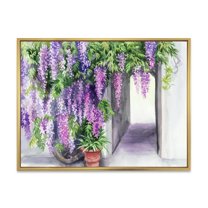 Designart 'Purple Wisteria Blossom' Traditional Framed Canvas Wall Art Print