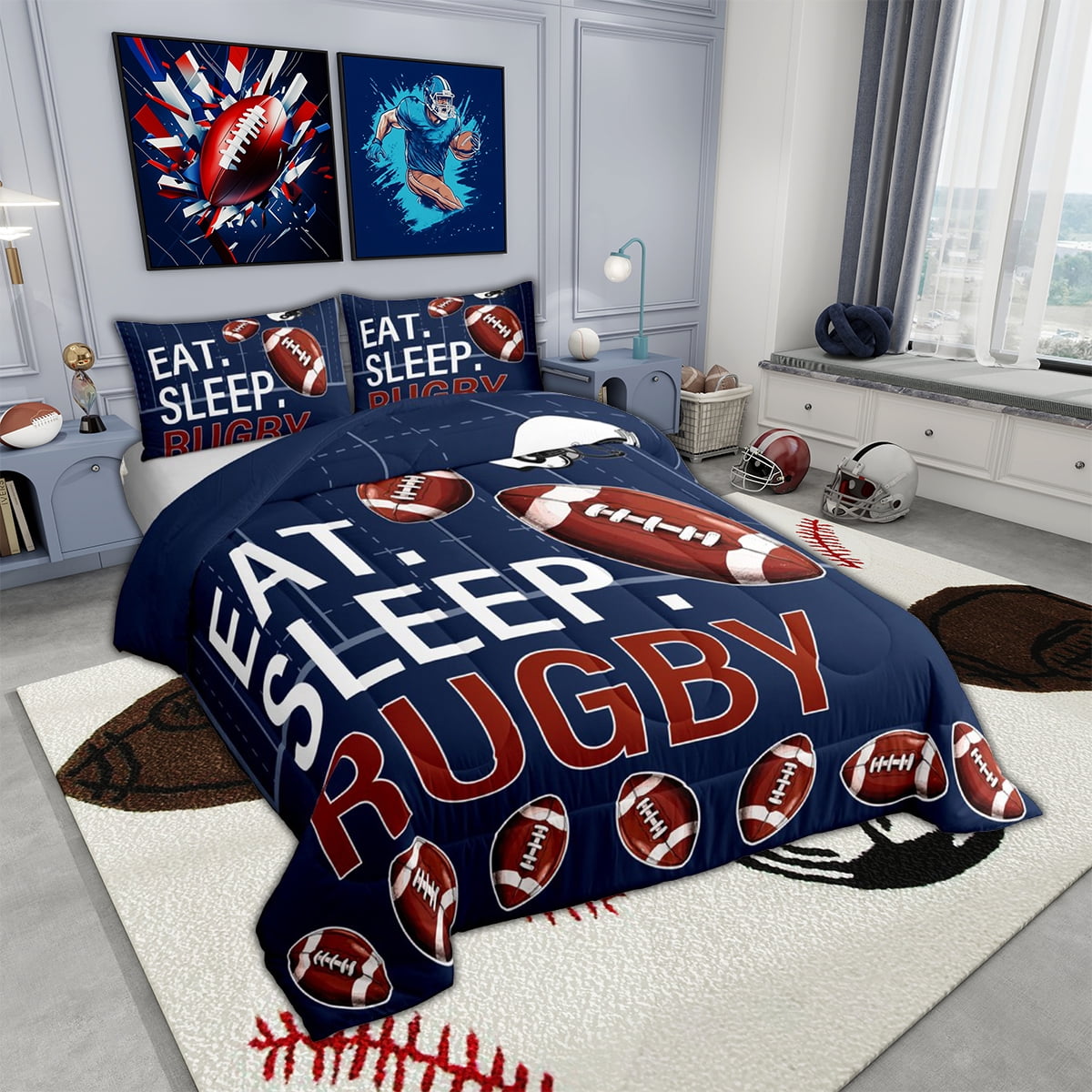 Erosebridal Rugby Bedding Twin Comforter Set , American Football Duvet Insert, Reversible 2pcs