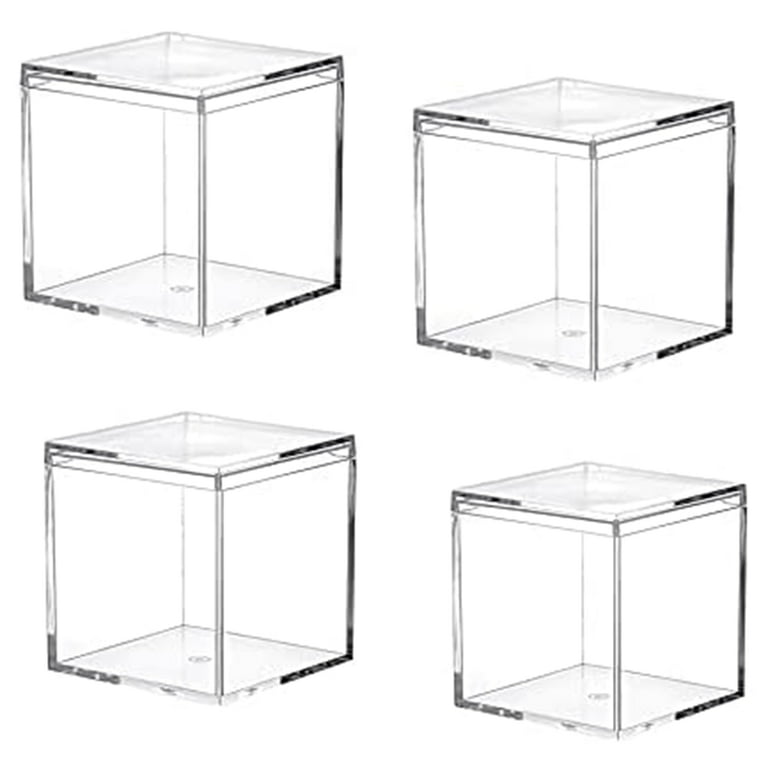 Grey Ghost Gear [big Clear!]4 Pack Transparent Acrylic Plastic Square Cube Small Acrylic Box with Lid Storage Box Storage Box for Candy Pills and Small Accessories