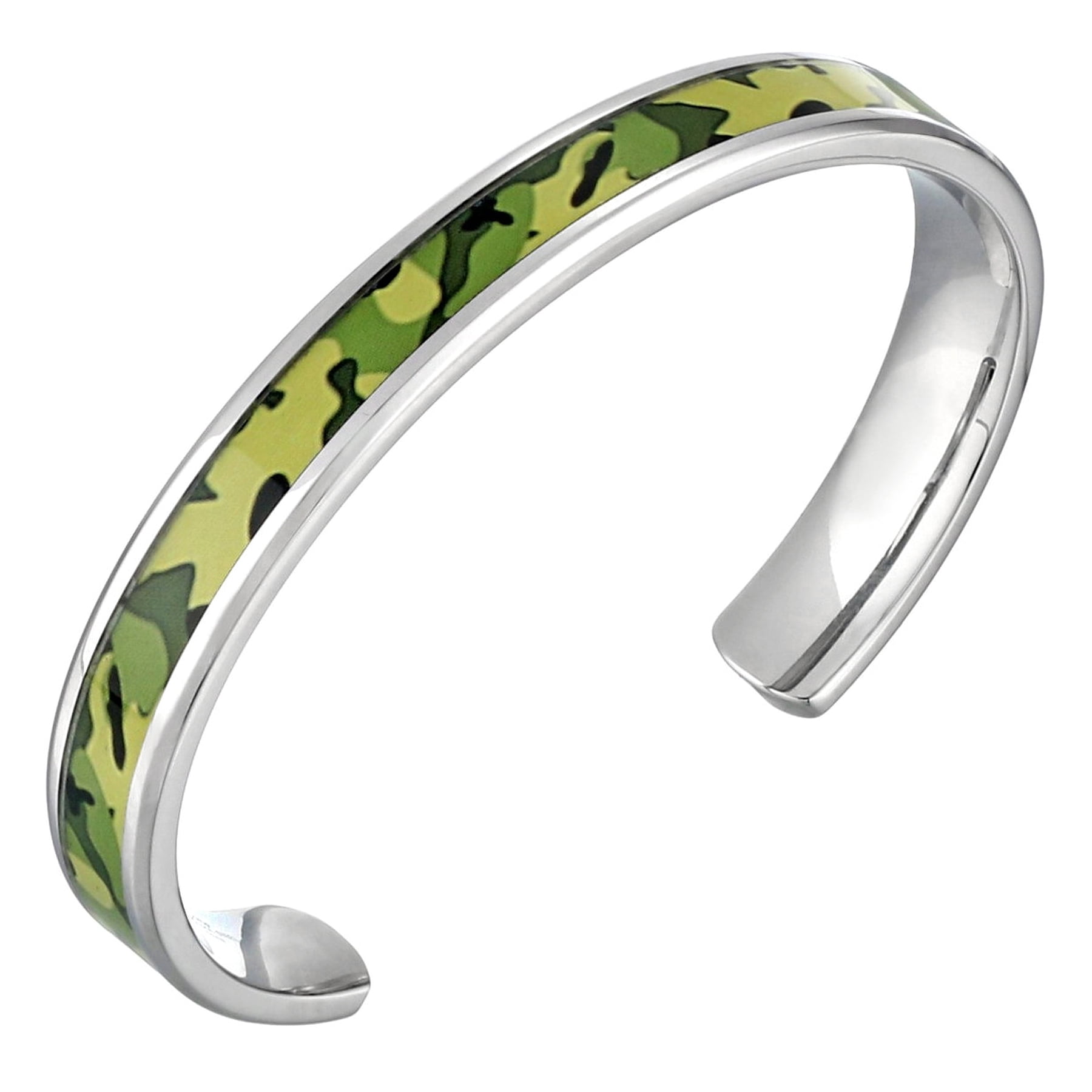 Metro Jewelry Stainless Steel Green Camouflage Cuff Bangle Bracelet
