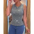 thumbnail image 5 of CHICME Rhinestone Tank Tops For Women Solid Color Ribbed Crew Neck Sleeveless Basic Vest Slim Fit Party Y2K Womens Sparkly Top Gray-L, 5 of 8
