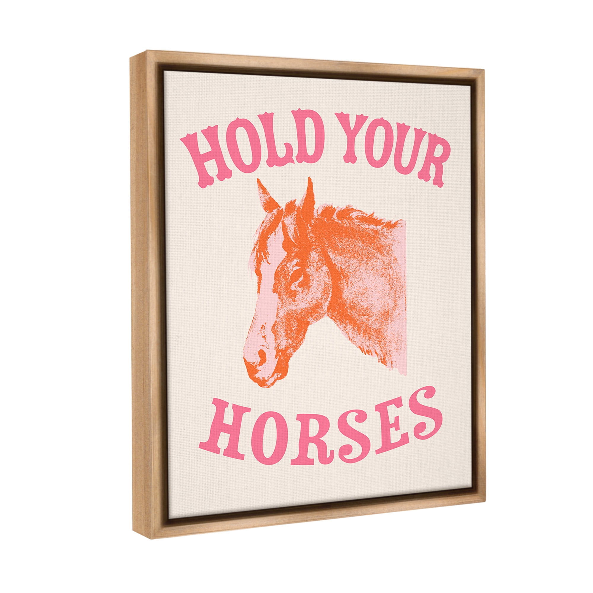 Stupell Industries Hold Your Horses Phrase Animals & Insects Painting Brown Floater Framed Canvas Art Print Wall Art, 17 x 21