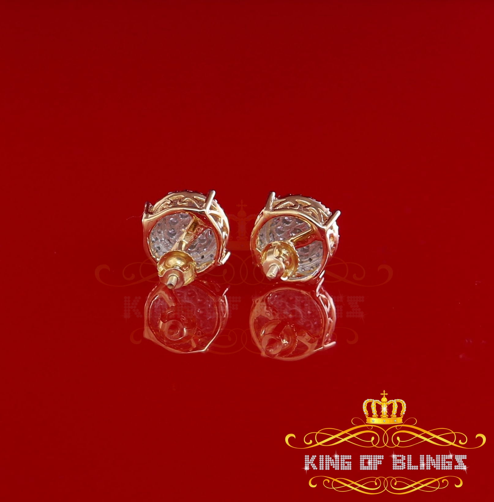 King of Bling's 10K Real Yellow Gold with 0.80CT Real Diamond Men's/Women's Stud Round Earrings