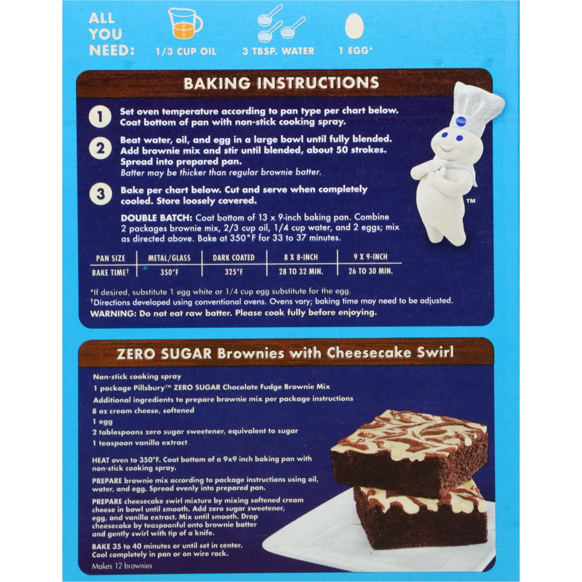 Pillsbury Zero Sugar Chocolate Fudge Flavored Brownie Mix, 12.35 oz Box