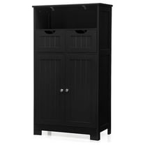 Bathroom Storage Cabinet, Floor Organizer with Drawers & Adjustable Shelf - Modern Wooden Cabinet for Living Room, Laundry, Black