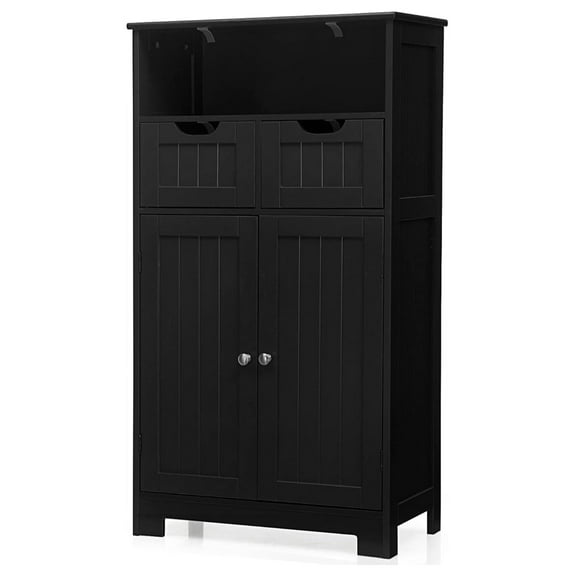 Bathroom Storage Cabinet, Floor Organizer with Drawers & Adjustable Shelf - Modern Wooden Cabinet for Living Room, Laundry, Black