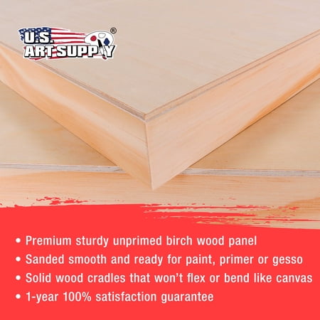 U.S. Art Supply Unfinished Cradled Wood Panels for Painting, 2 Pack of 16x20 inch - Gallery Birch Wooden Canvas Boards 1-1/2 Deep - Mixed-Media Craft, Acrylic, Oil, Encaustic, Paint Pouring